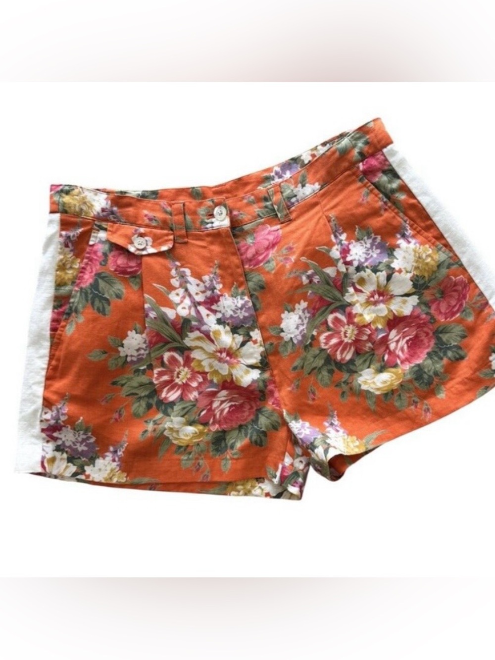 Lauren Ralph Lauren 100% Linen Shorts Women’s 6P Orange Floral Shabby Chic PRSTN